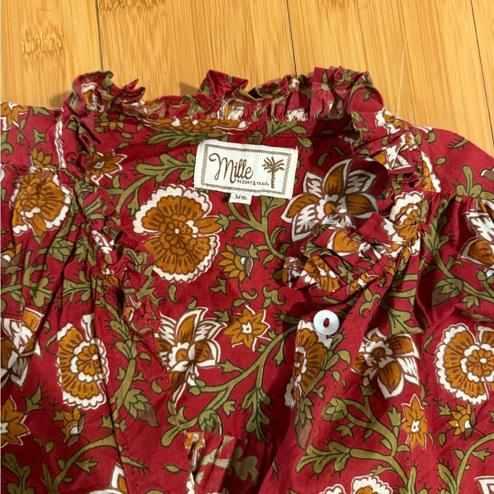 Millie Francesca Ruffle Neck Top Floral Button-Up Blouse - Picture 7 of 8